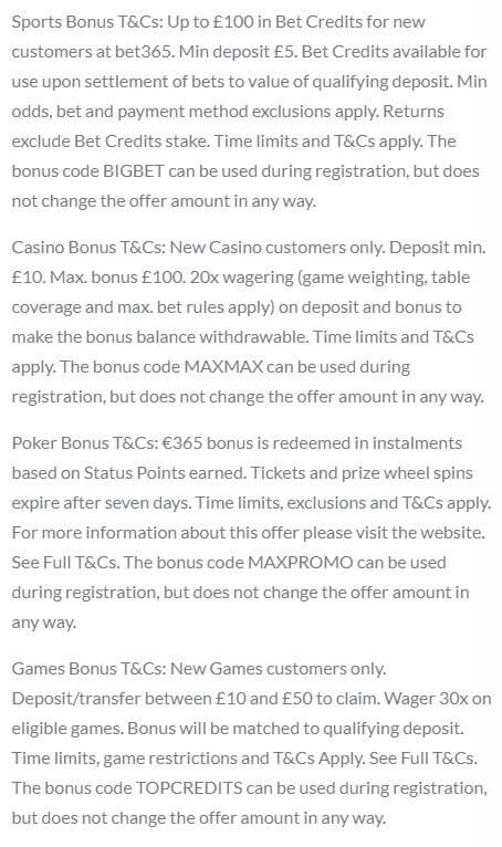 Bet365 Bonus 100 Casino Terms